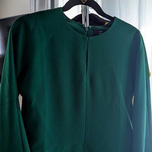 Size 0 J Crew Emerald Green Cropped Flare-Sleeve Dress Blouse